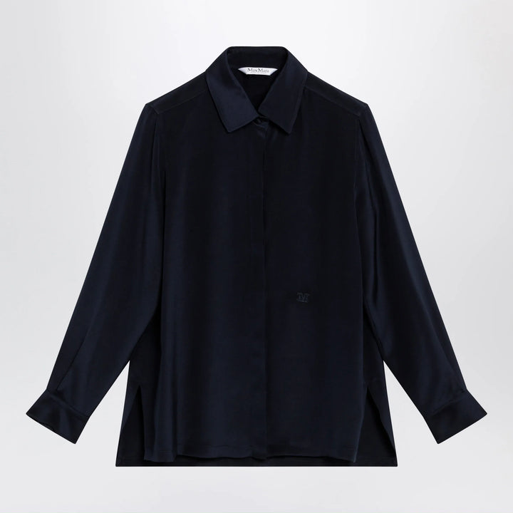 Max Mara - Navy blue silk shirt Brand Apparel &amp; Accessories > Clothing > Shirts &amp; Tops 42  IT