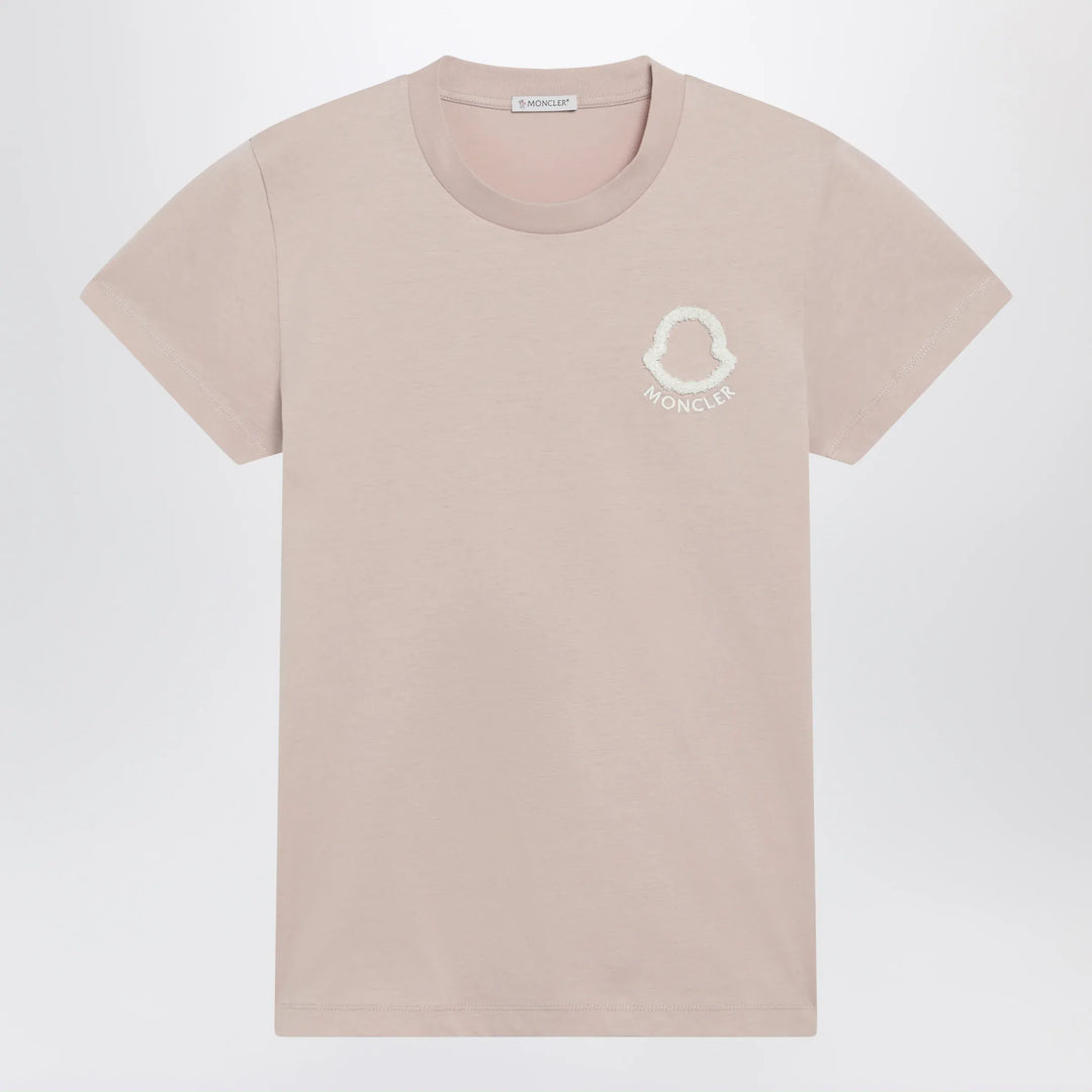 Moncler - Pink T-shirt with logo embroidery Brand Apparel &amp; Accessories > Clothing > Shirts &amp; Tops S