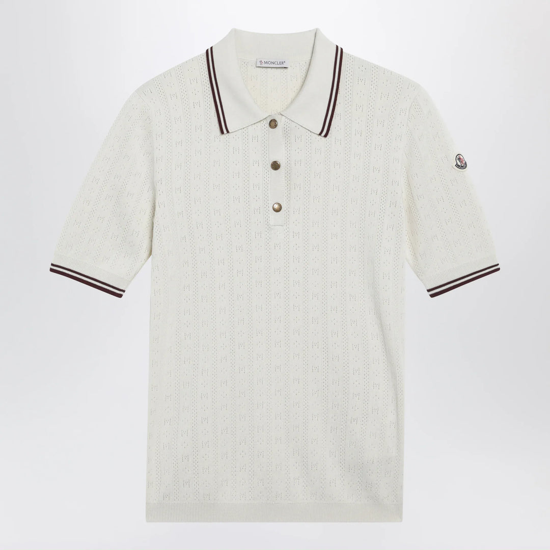 Moncler - White cotton polo with diamond pattern Brand Apparel &amp; Accessories > Clothing > Shirts &amp; Tops S