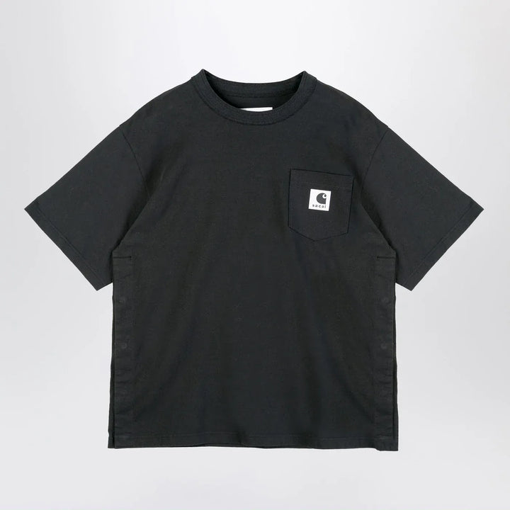 Sacai x Carhartt WIP - Black cotton T-shirt with logo patch Brand Apparel &amp; Accessories > Clothing > Shirts &amp; Tops 1