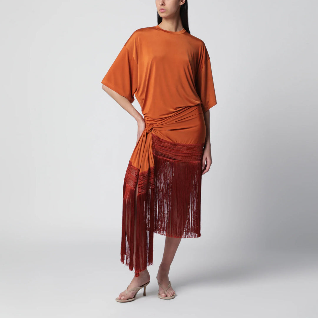 THE ANDAMANE - Azul fringed mini jersey T-shirt dress in burnt orange Brand Apparel &amp; Accessories > Clothing > Shirts &amp; Tops 40  IT
