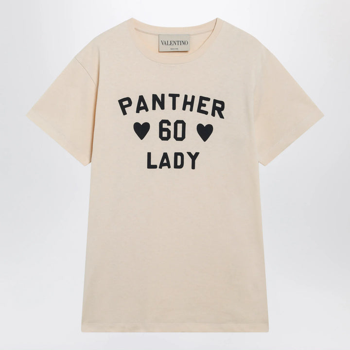Valentino - Panther Lady cotton jersey T-shirt in birch/black Brand Apparel &amp; Accessories > Clothing > Shirts &amp; Tops