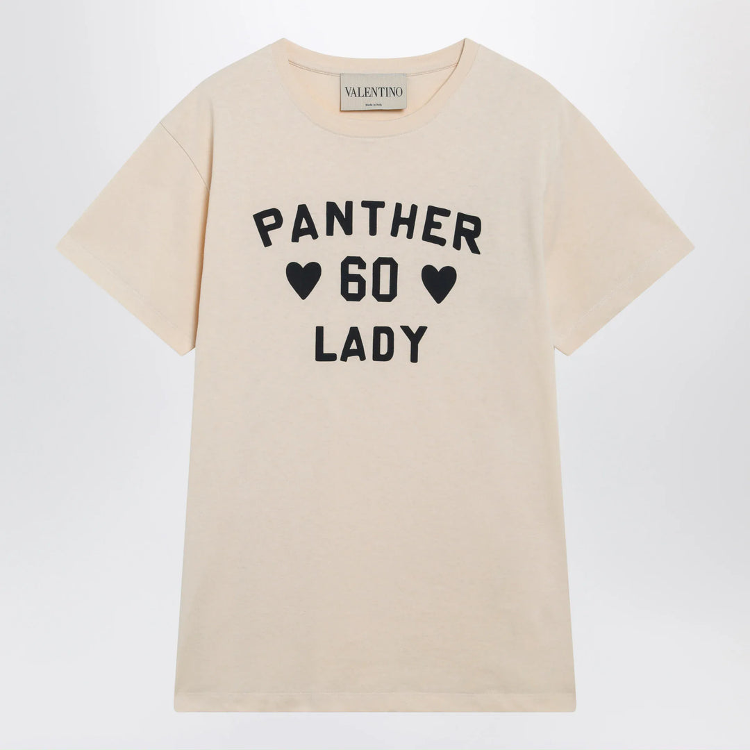 Valentino - Panther Lady cotton jersey T-shirt in birch/black Brand Apparel &amp; Accessories > Clothing > Shirts &amp; Tops
