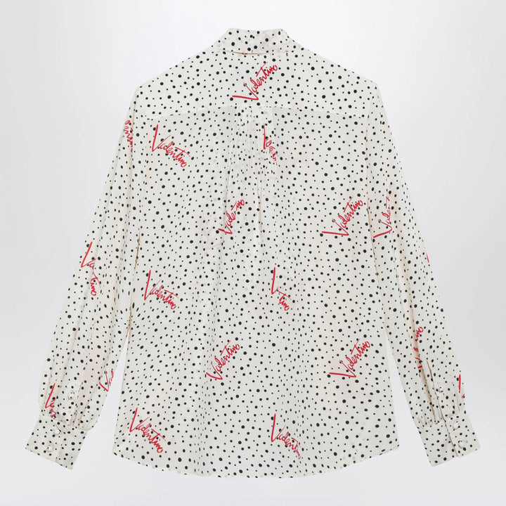 Valentino - Vanilla silk shirt with logo print Brand Apparel &amp; Accessories > Clothing > Shirts &amp; Tops
