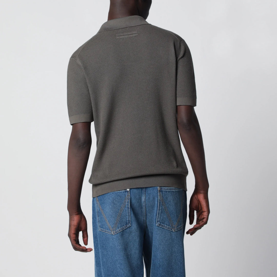 ZEGNA - Dark taupe cotton knit polo Brand Apparel &amp; Accessories > Clothing > Shirts &amp; Tops 50 IT