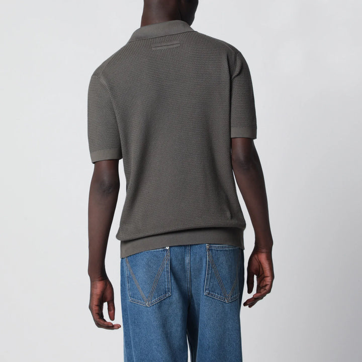 ZEGNA - Dark taupe cotton knit polo Brand Apparel &amp; Accessories > Clothing > Shirts &amp; Tops 50 IT