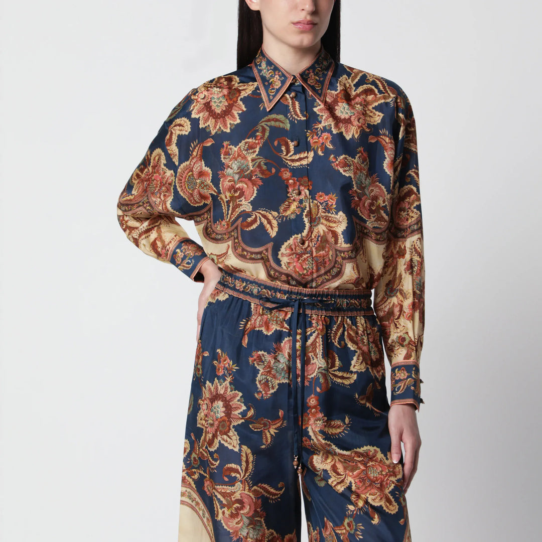 ZIMMERMANN - Aster Relaxed navy Jacobean shirt Brand Apparel &amp; Accessories > Clothing > Shirts &amp; Tops 1