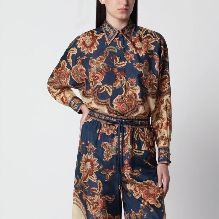 ZIMMERMANN - Aster Relaxed navy Jacobean shirt Brand Apparel &amp; Accessories > Clothing > Shirts &amp; Tops 1