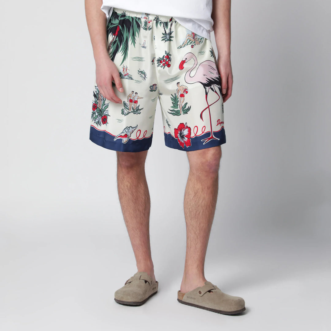Dsquared2 - Bermuda shorts with tropical print in silk Brand Apparel &amp; Accessories > Clothing > Shorts