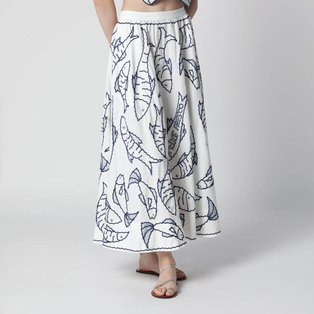 FARM Rio - Midi skirt with marine embroidery Brand Apparel &amp; Accessories > Clothing > Skirts