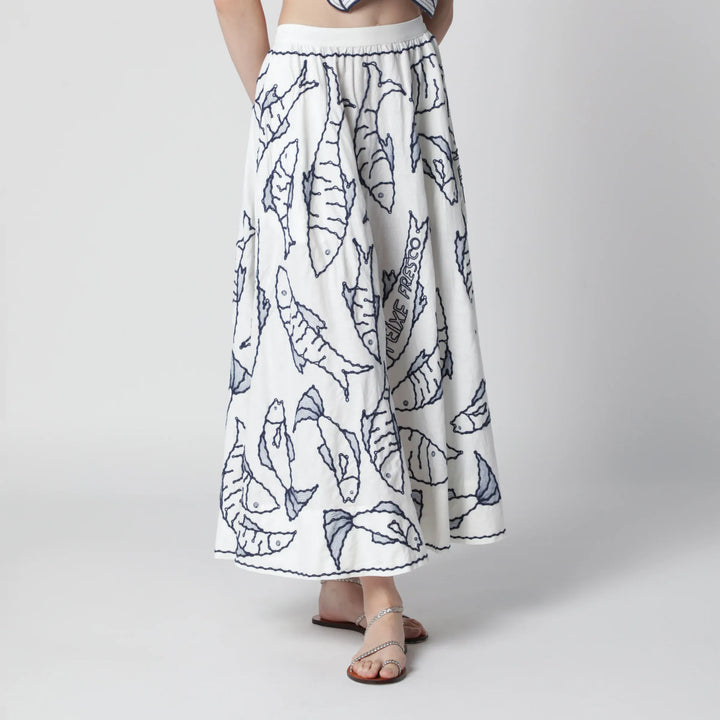 FARM Rio - Midi skirt with marine embroidery Brand Apparel &amp; Accessories > Clothing > Skirts