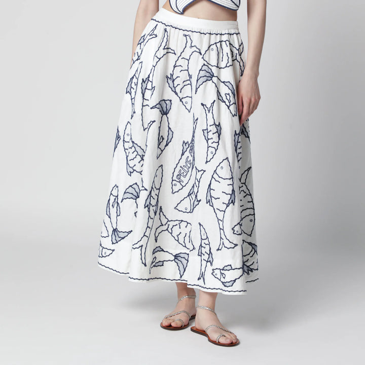 FARM Rio - Midi skirt with marine embroidery Brand Apparel &amp; Accessories > Clothing > Skirts XS