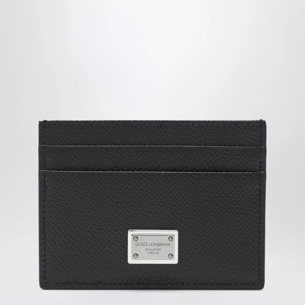 Dolce&Gabbana - Black dauphine leather card holder with logo plaque Brand Apparel & Accessories TU