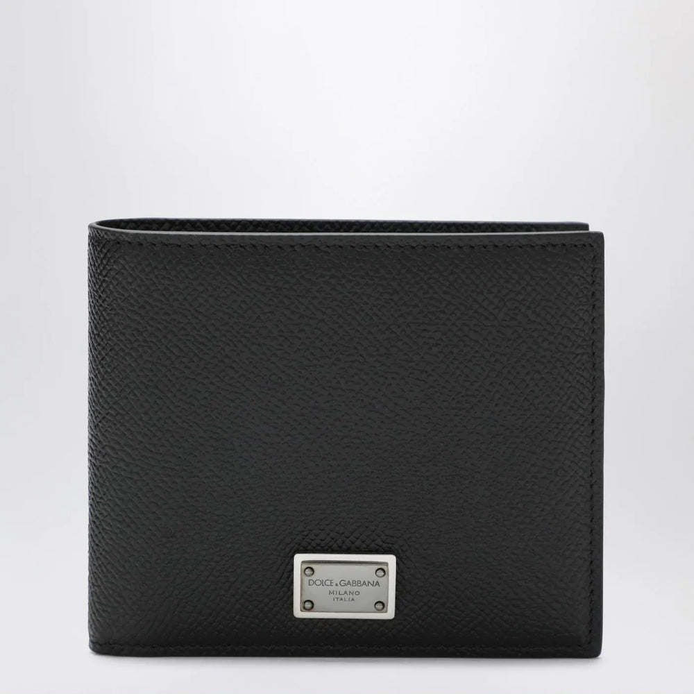 Dolce&Gabbana - Black dauphine leather wallet with logo plaque Brand Apparel & Accessories TU