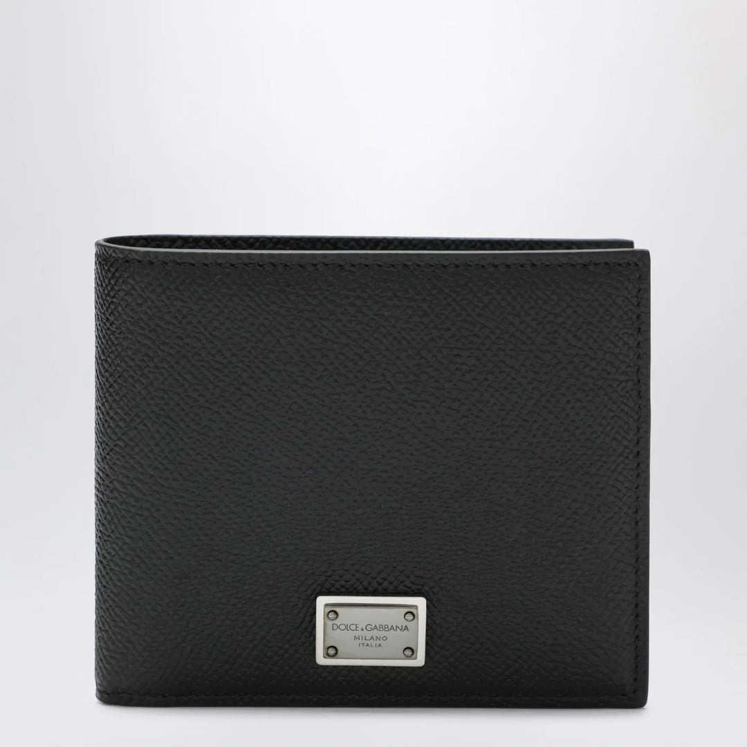 Dolce&amp;Gabbana - Black dauphine leather wallet with logo plaque Brand Apparel &amp; Accessories TU