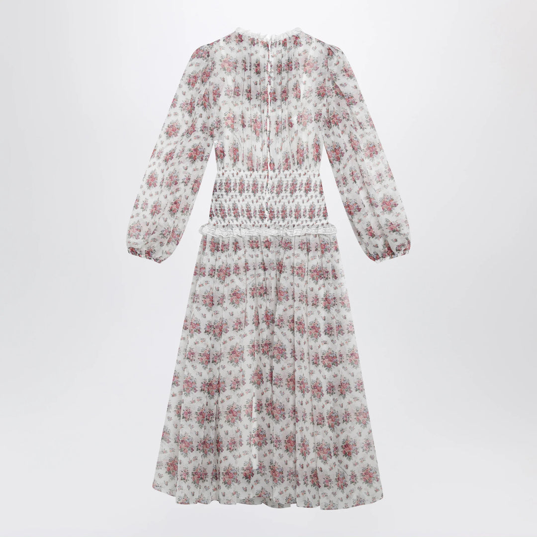 Dolce&amp;Gabbana - Long chiffon dress with floral bouquet print, white Brand Apparel &amp; Accessories 42  IT