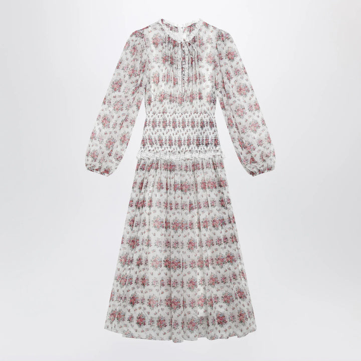 Dolce&amp;Gabbana - Long chiffon dress with floral bouquet print, white Brand Apparel &amp; Accessories 42  IT