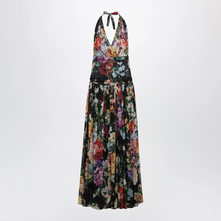 Dolce&amp;Gabbana - Long floral bouquet chiffon dress in black silk Brand Apparel &amp; Accessories 44  IT
