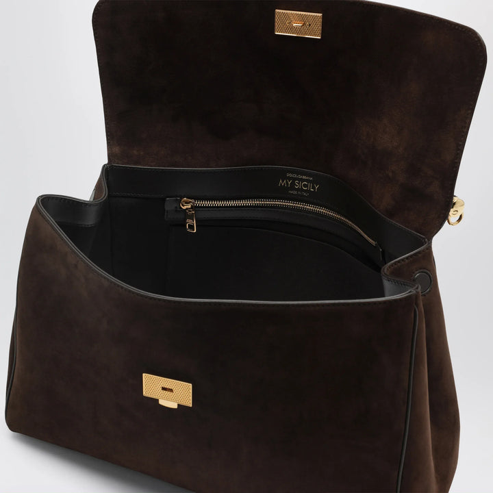Dolce&amp;Gabbana - My Sicily large ebony brown suede bag Brand Apparel &amp; Accessories TU