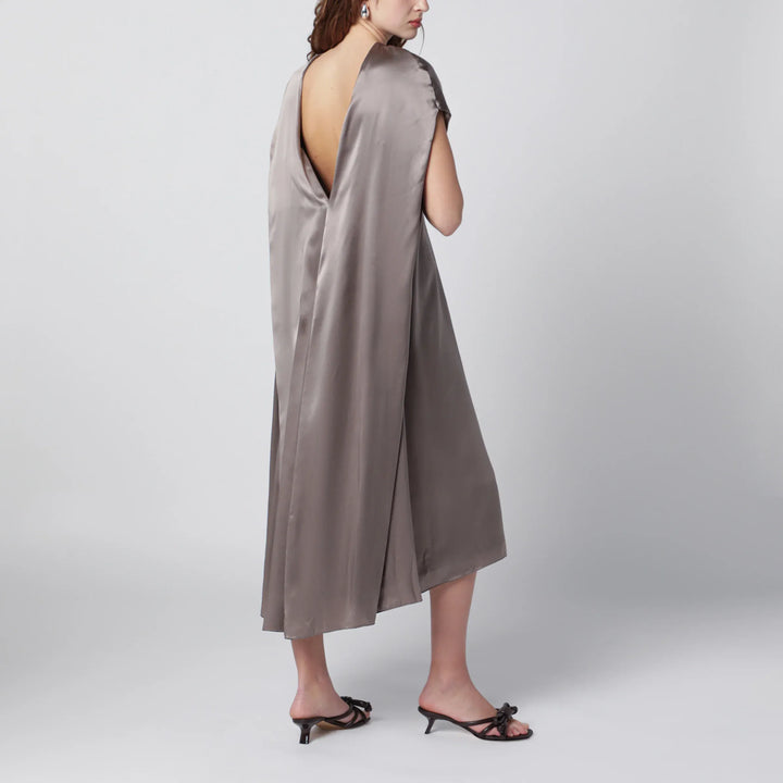 Dries Van Noten - Taupe silk satin midi dress Brand Apparel &amp; Accessories