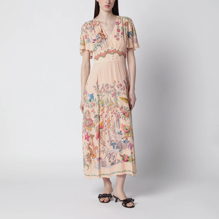 ETRO - Long blush pink dress with floral print Brand Apparel &amp; Accessories 42  IT