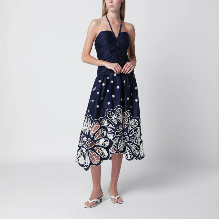FARM Rio - Navy blue Richelieu midi dress with embroidery Brand Apparel &amp; Accessories S