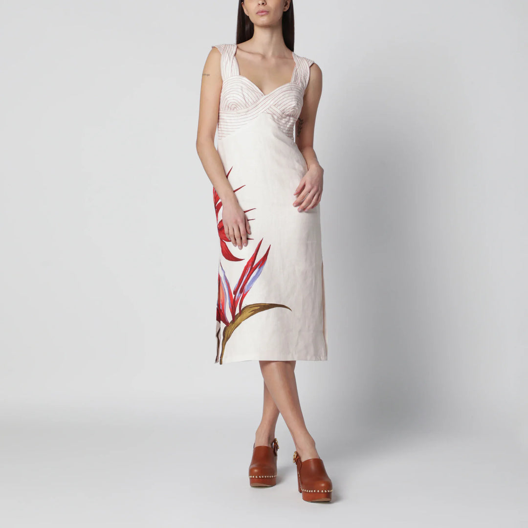 FARM Rio - Sand-colored linen midi dress with Strelitzia pattern Brand Apparel &amp; Accessories XS