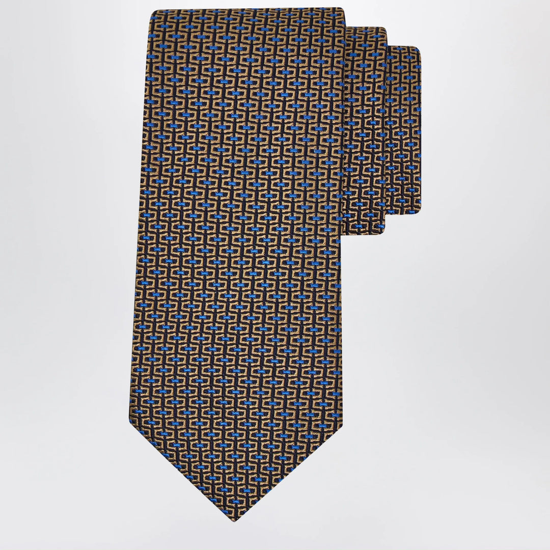 Ferragamo - Gold/Blue Gancini Jacquard Tie Brand Apparel & Accessories U