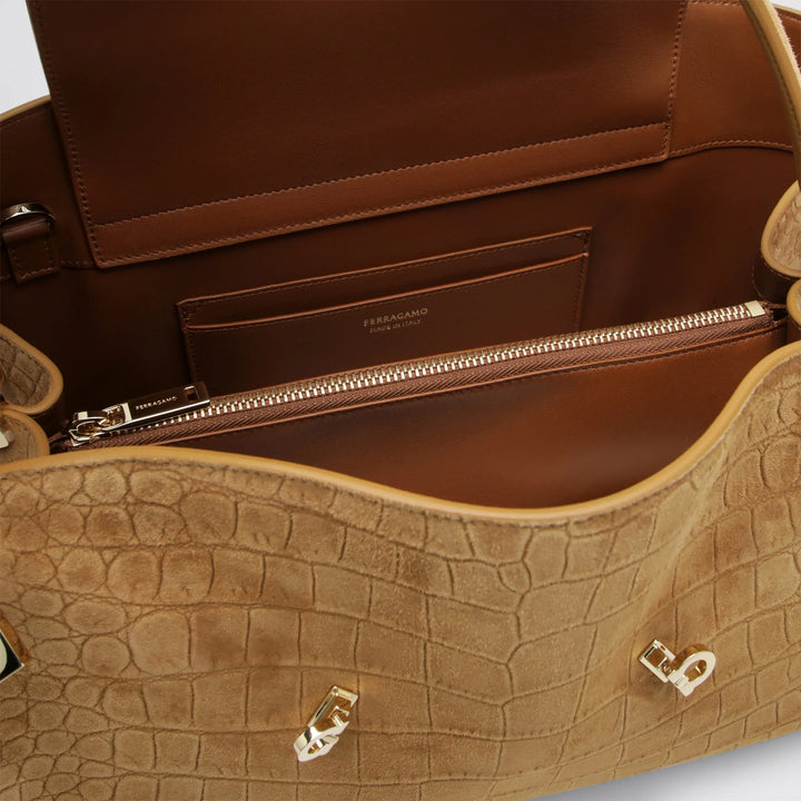 Ferragamo - Hug Soft M shoulder bag in Natural crocodile-effect Brand Apparel &amp; Accessories TU