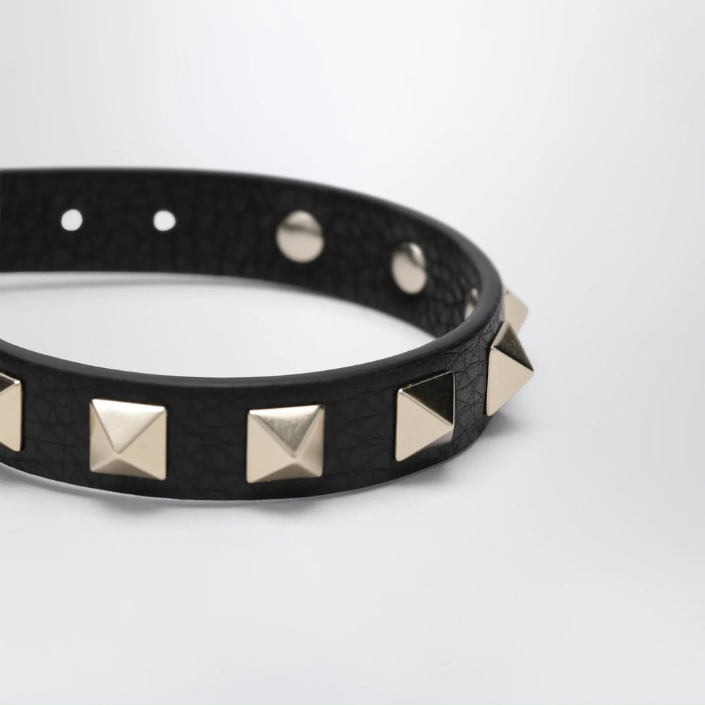 Valentino Garavani - Black leather Rockstud bracelet with gold-tone studs Brand Apparel & Accessories > Jewelry TU