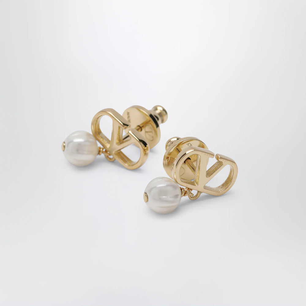 Valentino Garavani - VLogo pearl drop earrings in gold-tone brass Brand Apparel & Accessories > Jewelry TU