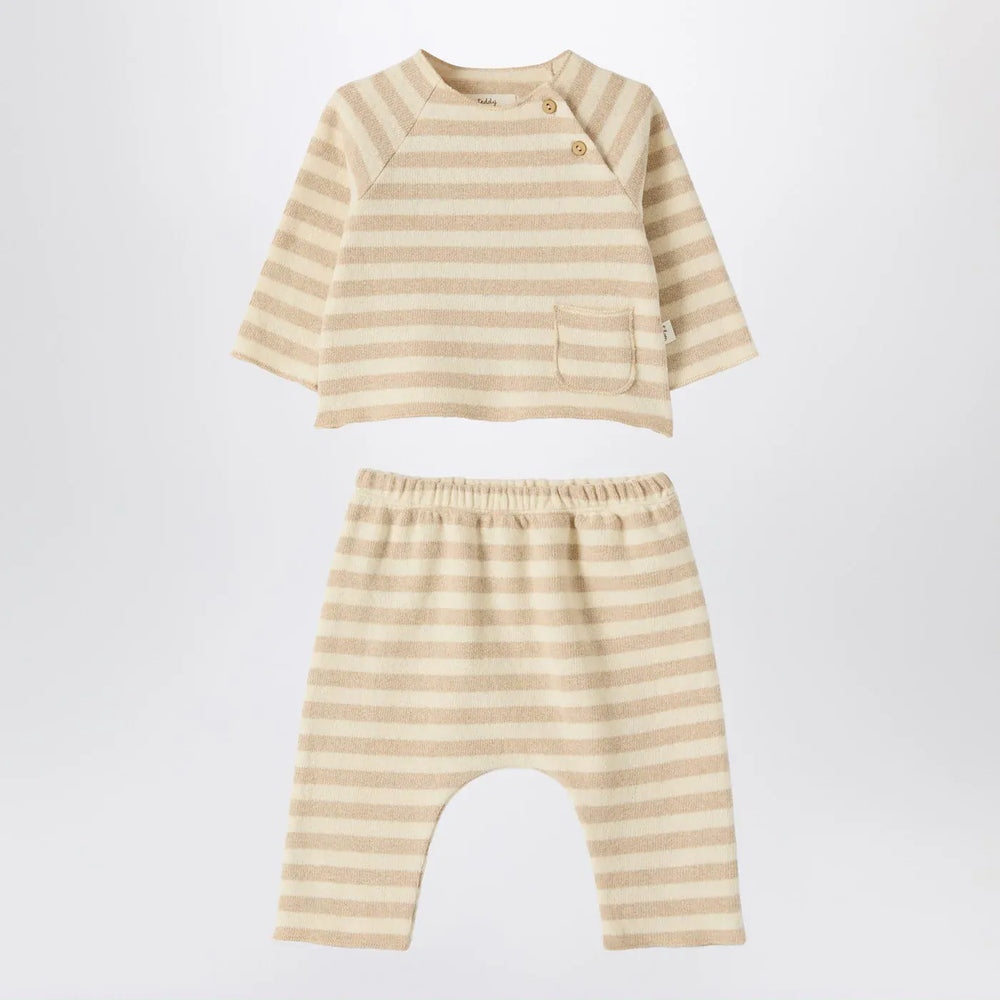 Teddy & Minou - Two-piece beige striped knit set Brand Apparel & Accessories 12/18M