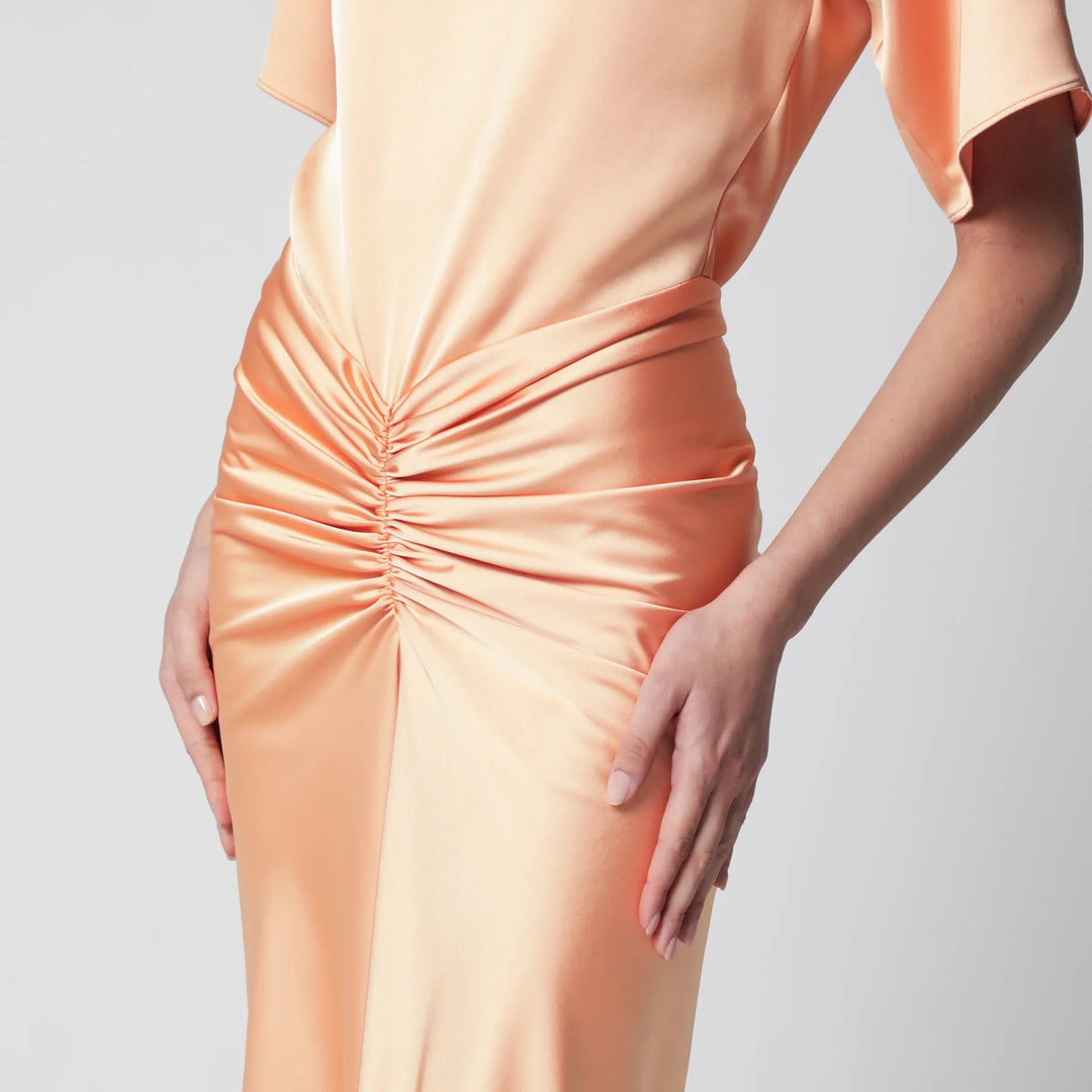 THE ANDAMANE - Iris long satin dress in peach Brand Apparel &amp; Accessories