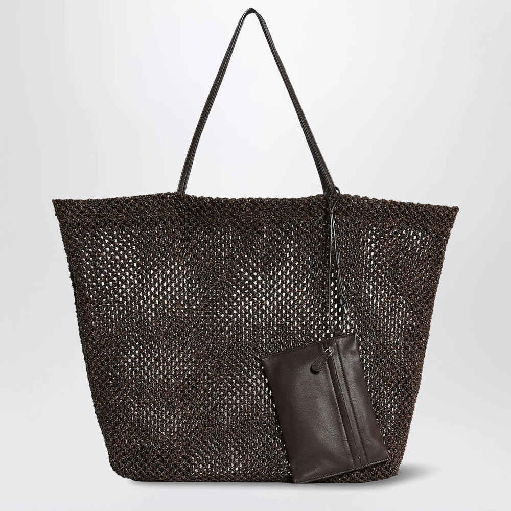The Row - Geometric crochet nylon tote bag in dark brown Brand Apparel & Accessories TU