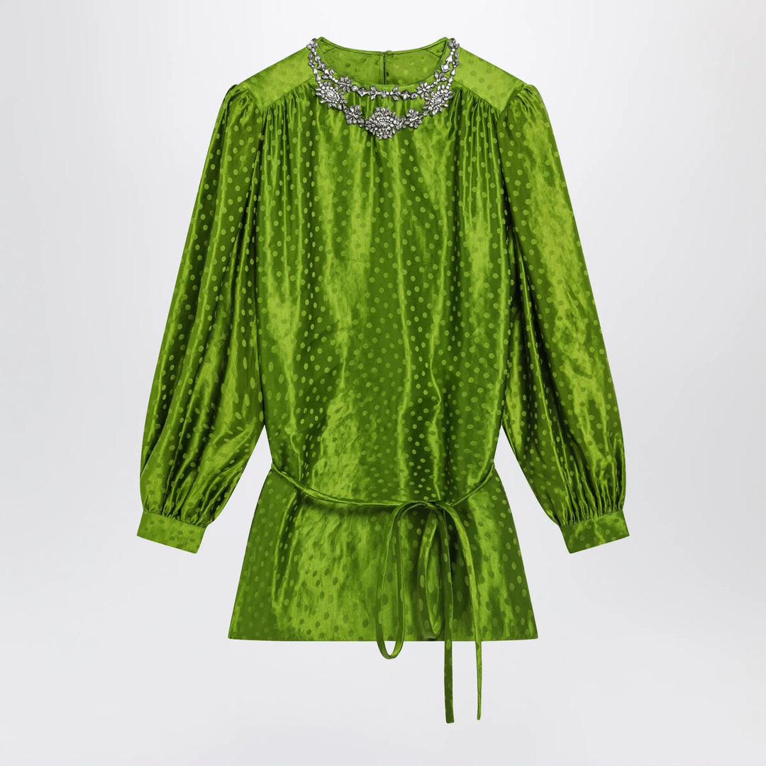 Valentino - Avocado Polka-Dot Silk-Blend Jacquard Mini Dress Brand Apparel &amp; Accessories 40  IT