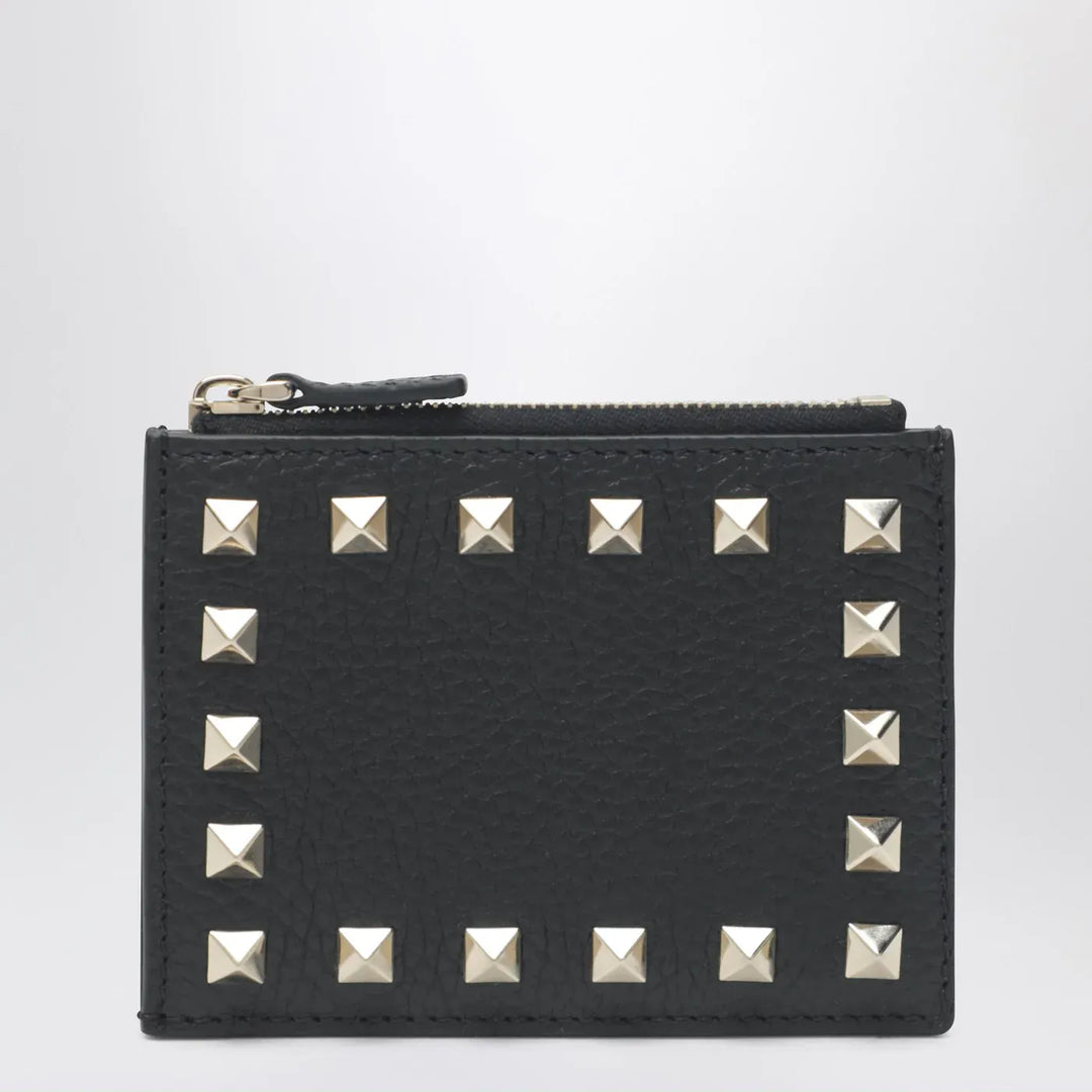 Valentino Garavani - Black leather Rockstud zip card holder Brand Apparel &amp; Accessories TU