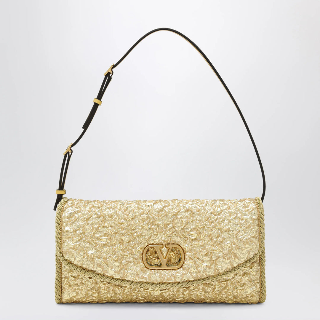Valentino Garavani - Small DeVain bag in gold cloqué jacquard fabric Brand Apparel &amp; Accessories TU