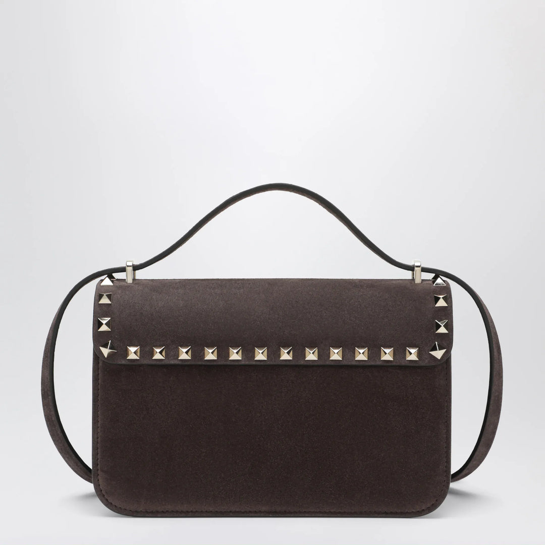 Valentino Garavani - Small Rockstud crossbody bag in ebony brown suede Brand Apparel &amp; Accessories U