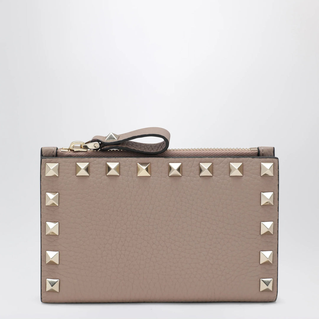 Valentino - Powder Pink Leather Rockstud Zip Card Holder Brand Apparel &amp; Accessories TU