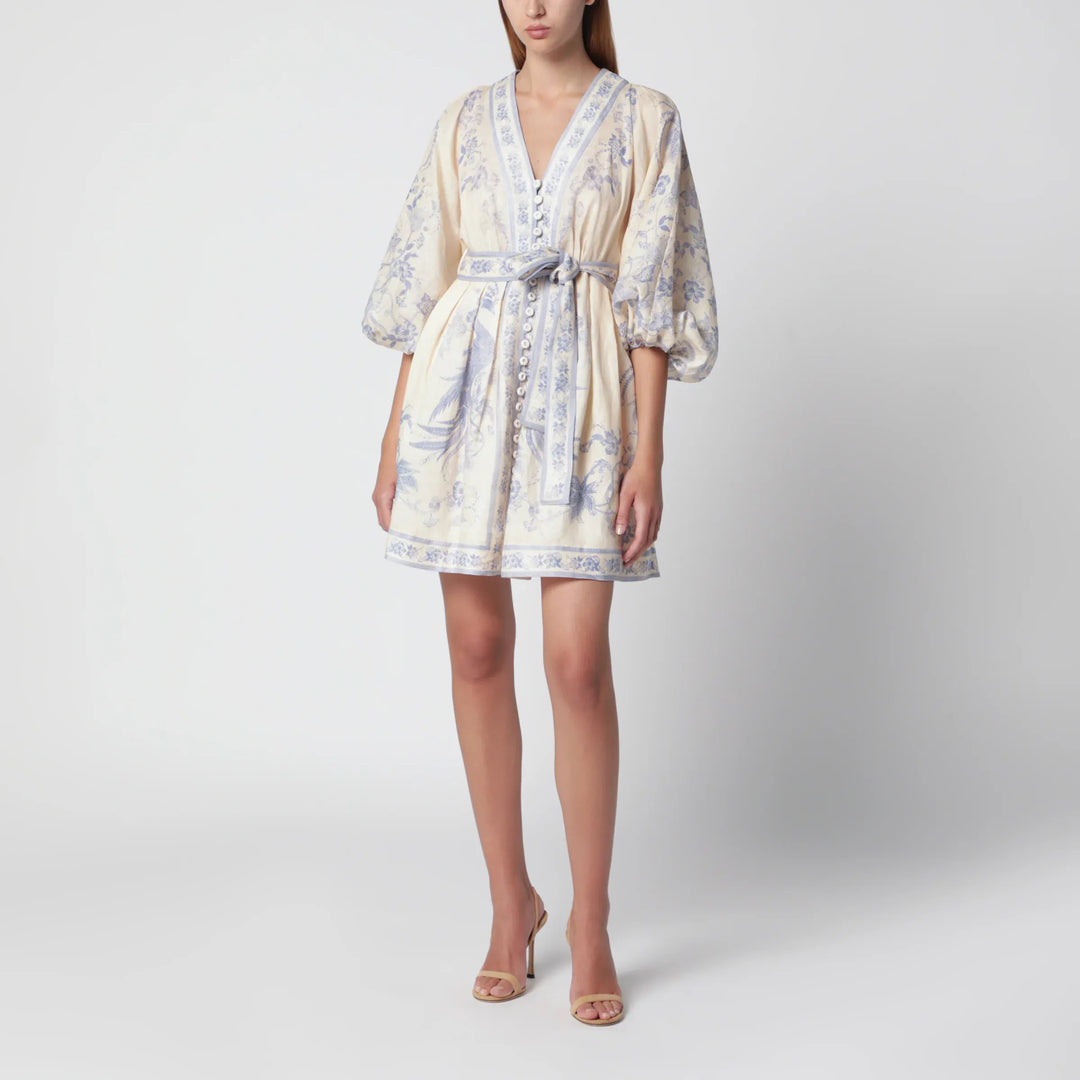 ZIMMERMANN - Indra Plunge dress in cream/lilac linen Brand Apparel &amp; Accessories 0