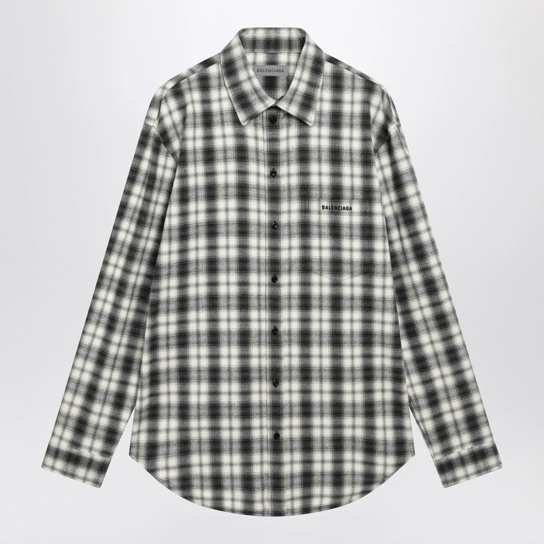 Balenciaga - Regular-fit checked cotton flannel shirt in white/black Brand 46 IT