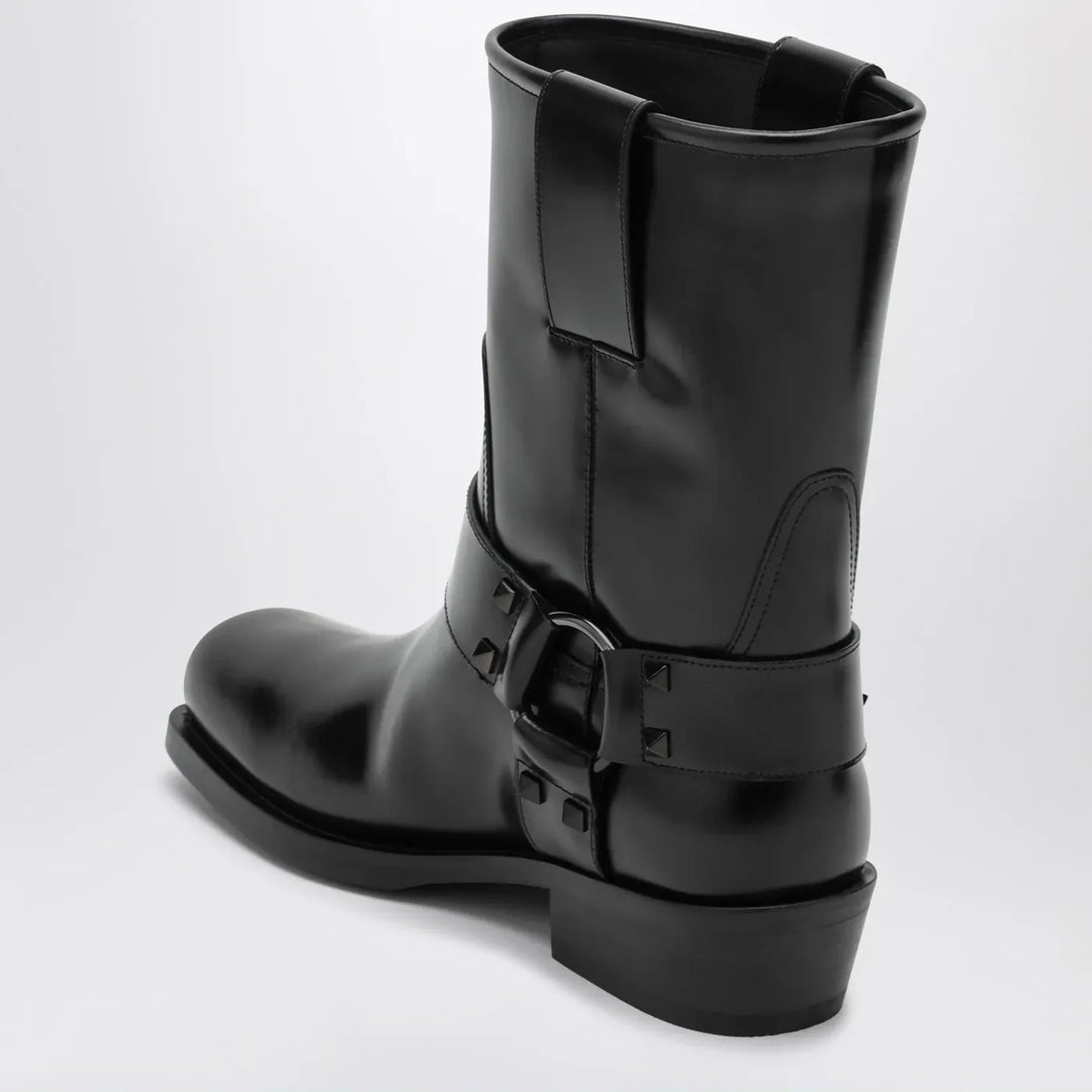 Valentino Garavani - Black leather Biker Rockstud low boot Brand Boots 36 IT