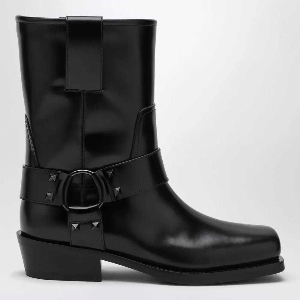 Valentino Garavani - Black leather Biker Rockstud low boot Brand Boots 36 IT