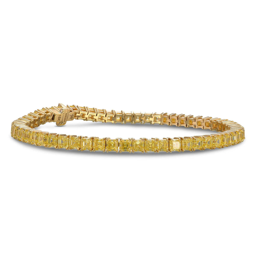 LEIBISH 12.04ct Fancy Intense Yellow Asscher Diamond Tennis Bracelet Brand Bracelet
