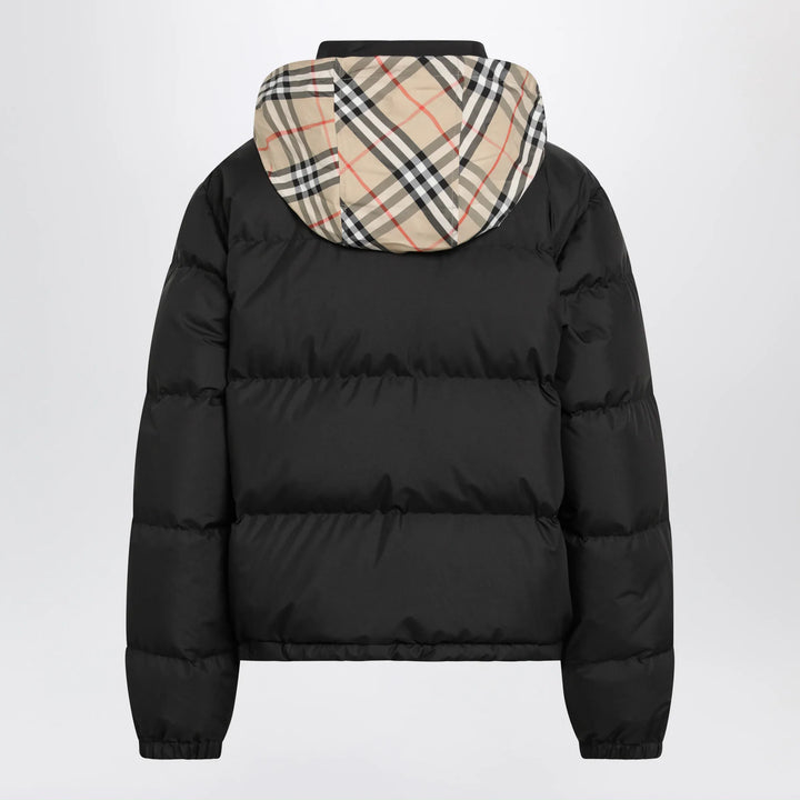 Burberry - Black Zip-Up Down Jacket with Check Detail Brand