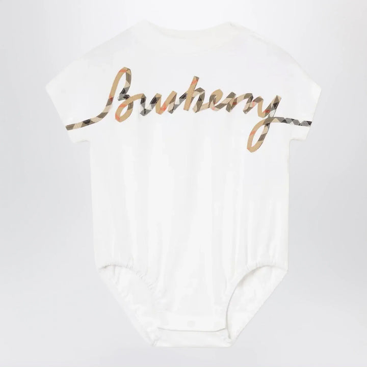Burberry - Cotton jersey bodysuit with Check logo in white Brand 3M