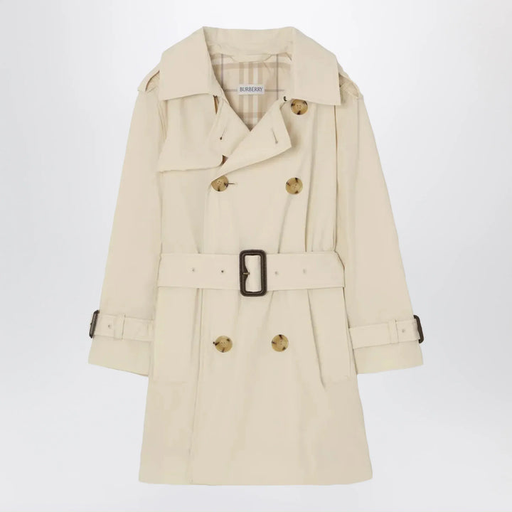 Burberry - Stretch nylon trench coat in dove beige Brand 10Y