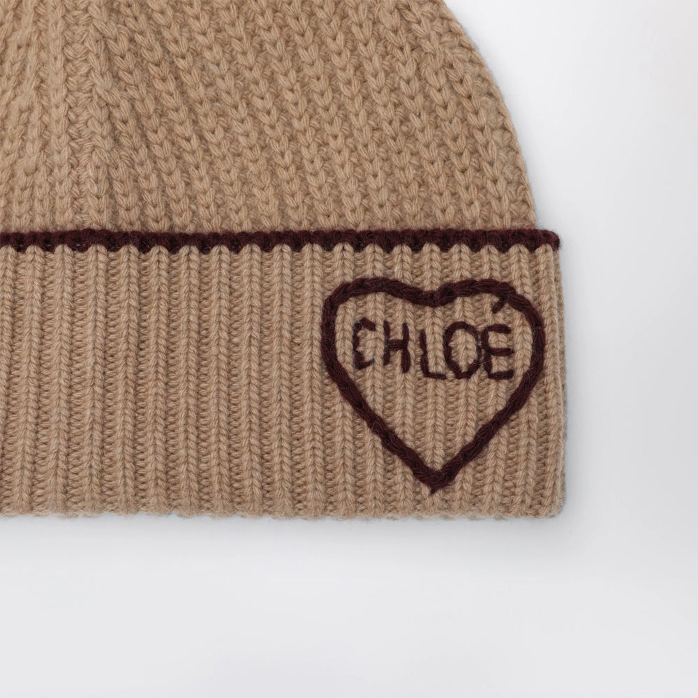 Chloé - Encoeur wool and cashmere beanie in bleached brown Brand U