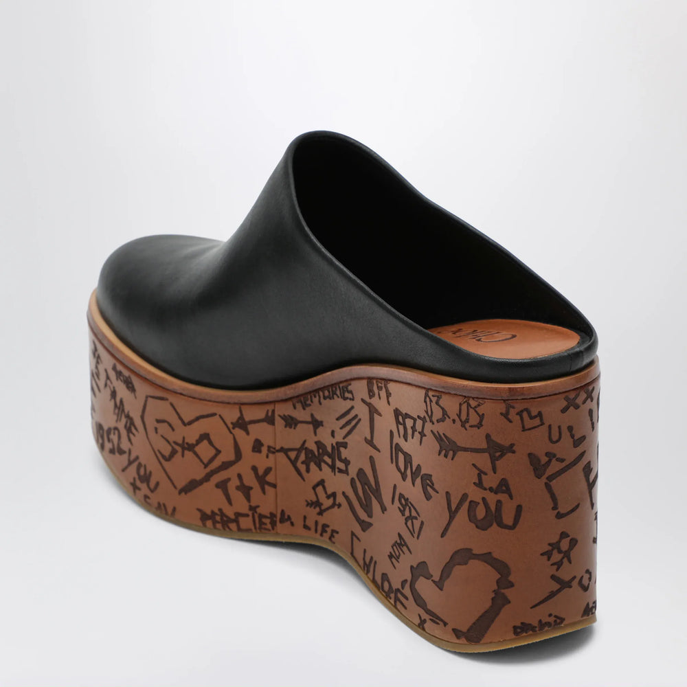 Chloé - Maxime wedge sabot in calfskin leather black Brand