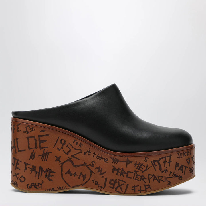 Chloé - Maxime wedge sabot in calfskin leather black Brand 36 IT
